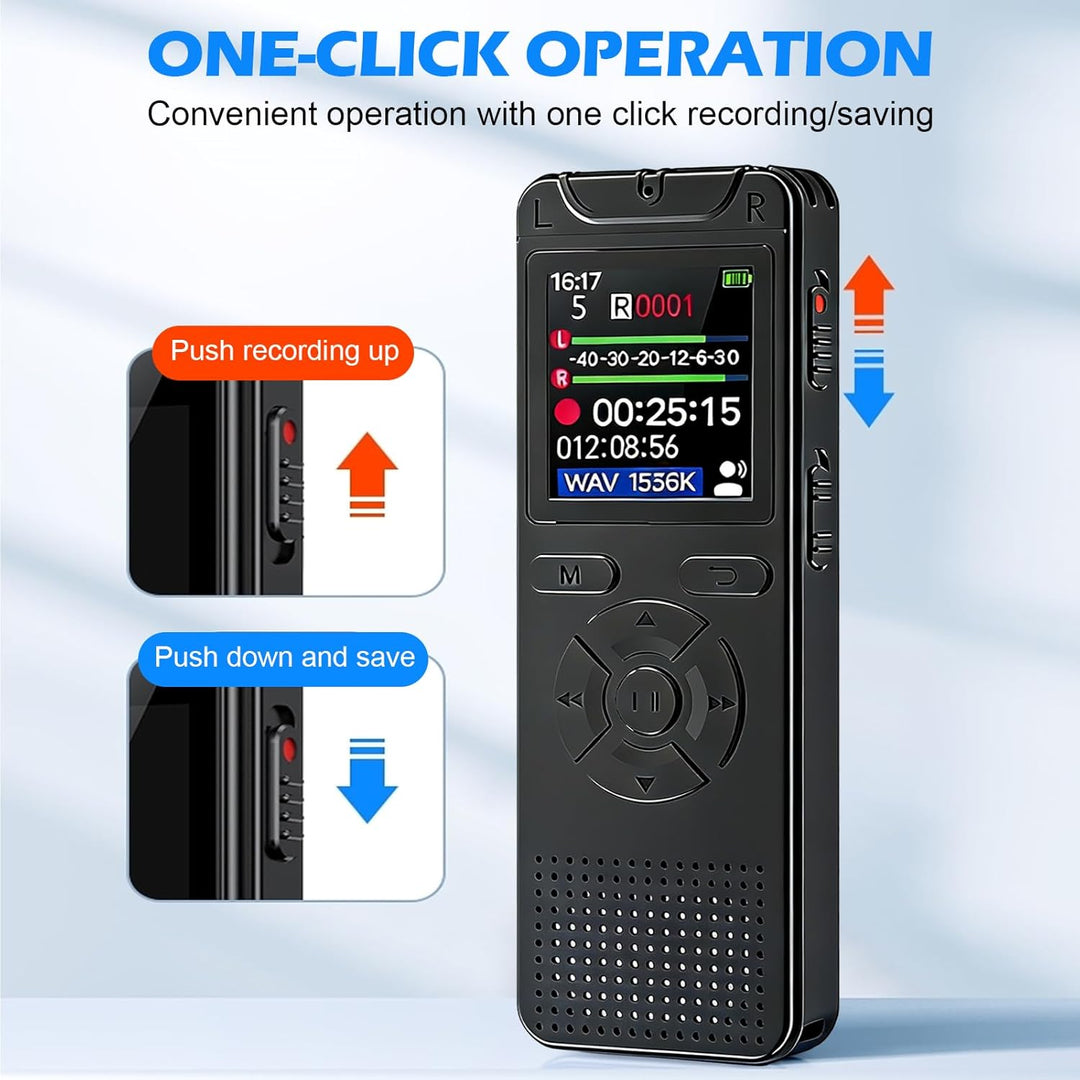 Diktiergerät Aufnahmegerät mit Playback 32GB, 1536Kpbs Stunden Audioaufnahmegerät MP3 Voice Recorder