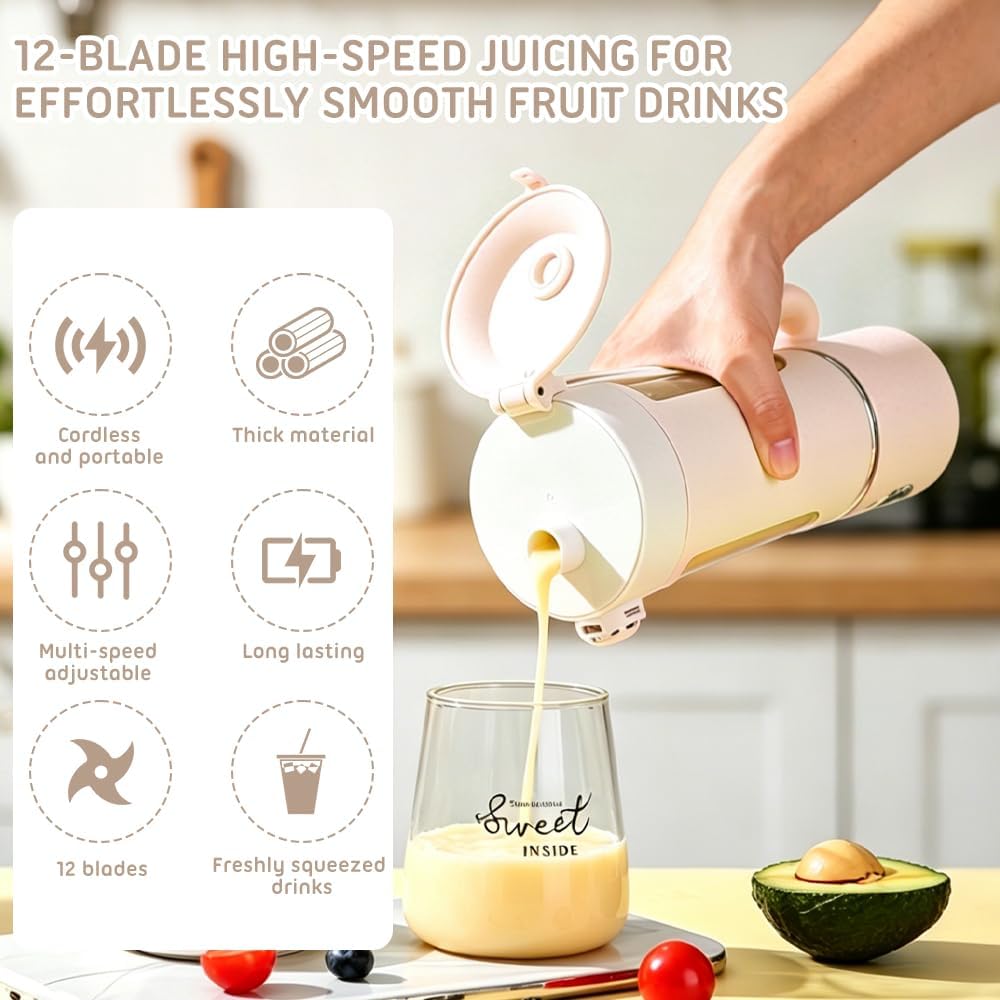 Tragbarer Mixer 700ml, Wiederaufladbar Mini Mixers with Digital Display, Mixer to Go for Milkshakes,