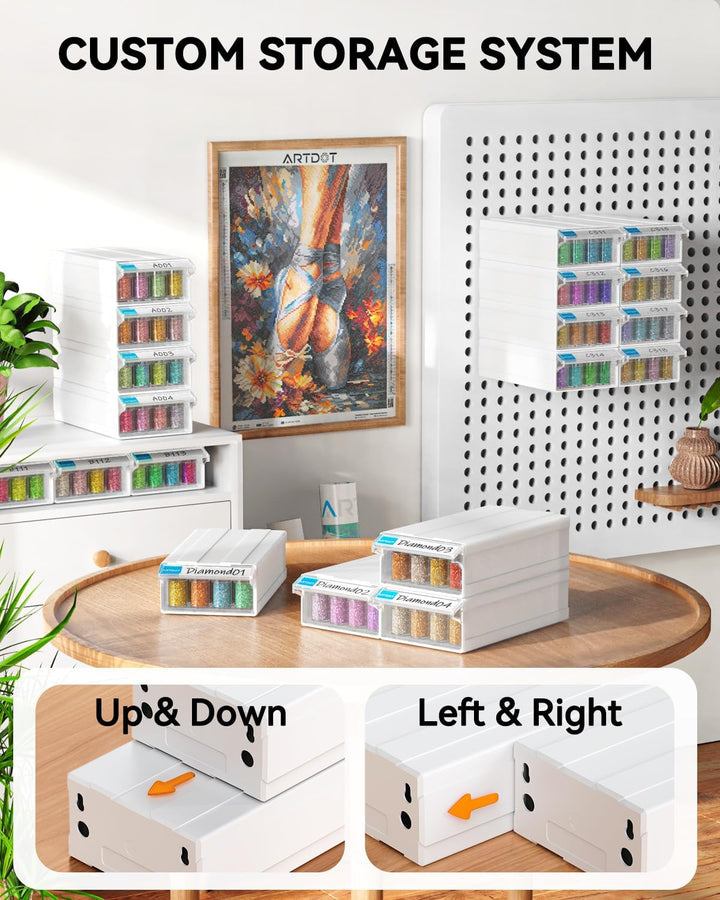 ARTDOT 4 Set Diamond Painting Aufbewahrungsbox, Stapelbare 128 Stück 5D Diamant Painting Zubehör mit