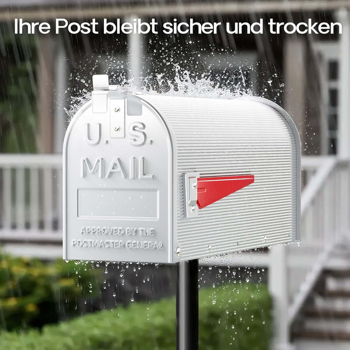 Wiltec US Mailbox weiss 150 x 513 x 223 mm, amerikanischer Briefkasten mit Fahne, Wandbriefkasten od