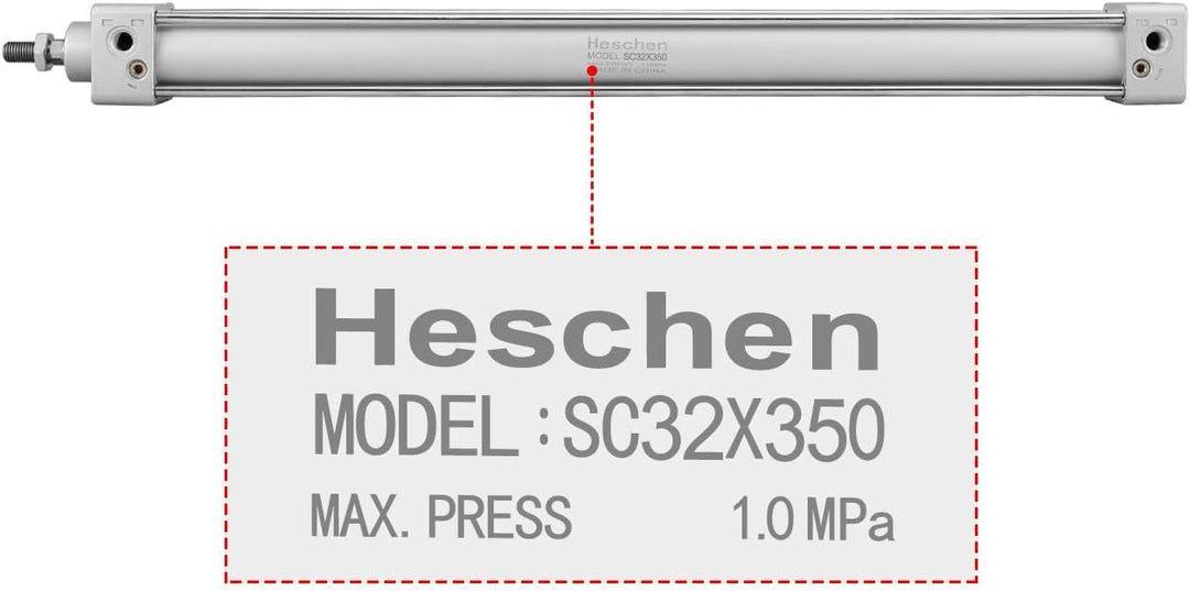Heschen Pneumatischer Standard-Luftdruckzylinder, SC 32-350, PT1/8 Anschluss, 32mm Bohrung, 400mm Hu