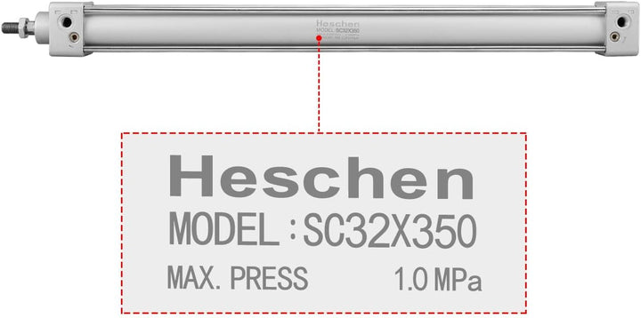 Heschen Pneumatischer Standard-Luftdruckzylinder, SC 32-350, PT1/8 Anschluss, 32mm Bohrung, 400mm Hu