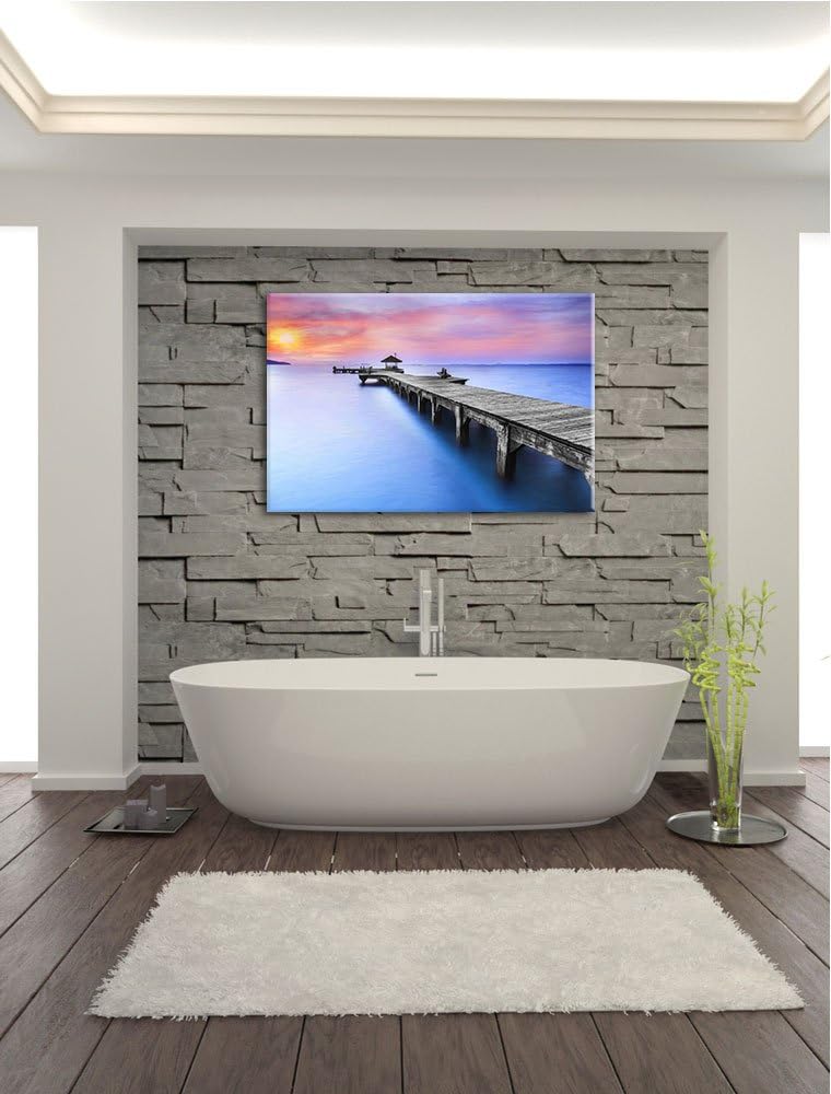 langer Steg mit kleinem Pavillon schwarz/weiss Format: 100x70 auf Leinwand, XXL riesige Bilder ferti