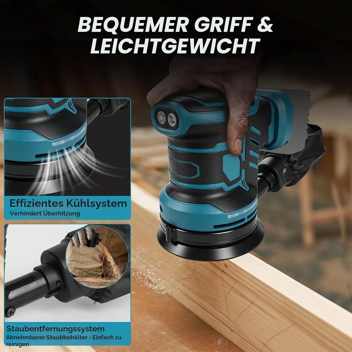 Bürstenloser Exzenterschleifer, kompatibel mit Makita 18V, 125 mm Brushelss Elektrischer Handschleif