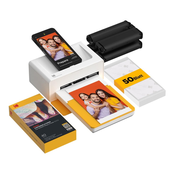 KODAK Dock Plus 4Pass-Fotodrucker (10 x 15 cm) + Paket mit 90 Blatt Fotopapier Imprimante + Paquet a