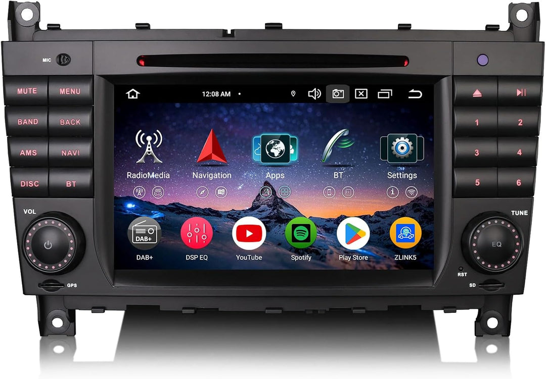 Erisin 7 Zoll 8-Kern 4GB+64GB Android 16 Autoradio mit CD Player für Mercedes C Klasse W203 CLC W203