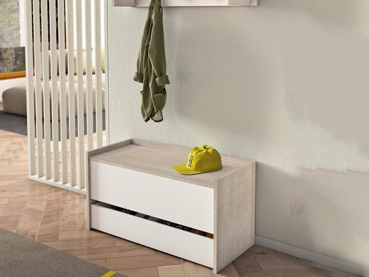 Dmora - Truhenbank Lantana, Moderne Eingangsmöbel mit Schuhregal, Koffertruhe mit zwei Behältern, 10