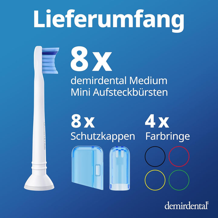 8er demirdental Ersatzbürsten passend für Philips Sonicare, Mini Aufsätze & Aufsteckbürsten, Medium