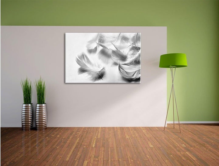 Pixxprint Monocrome, Weisse Feder auf schwarzem Stein, Format: 100x70 auf Leinwand, 100x70