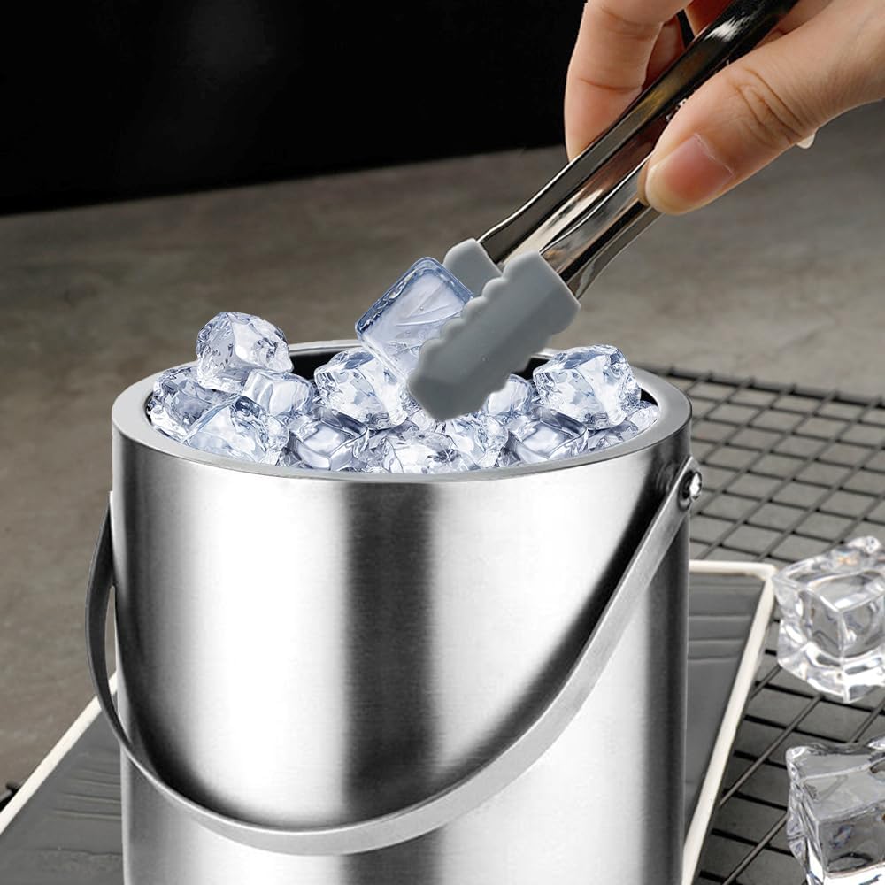 Hocadrv Eiskübel 2L Edelstahl Eiskübel Eisbehälter Eiskübel mit Deckel und Eiswürfelzange Eisbehälte