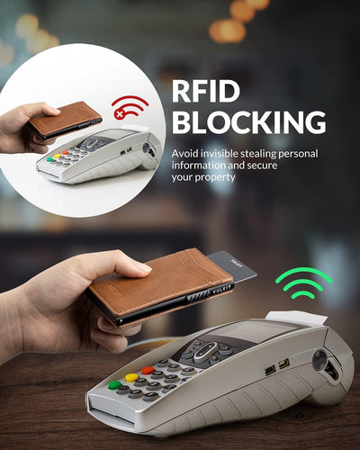 VULKIT Kreditkartenetui Leder Kartenetui RFID Blocking Automatische Pop Up Visitenkartenetui für Kar