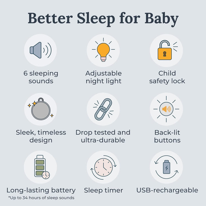 Yogasleep Hushh 2 Tragbare Soundmaschine für Baby und Kinder, Hintergrundbeleuchtete Tasten &amp; Nachtl