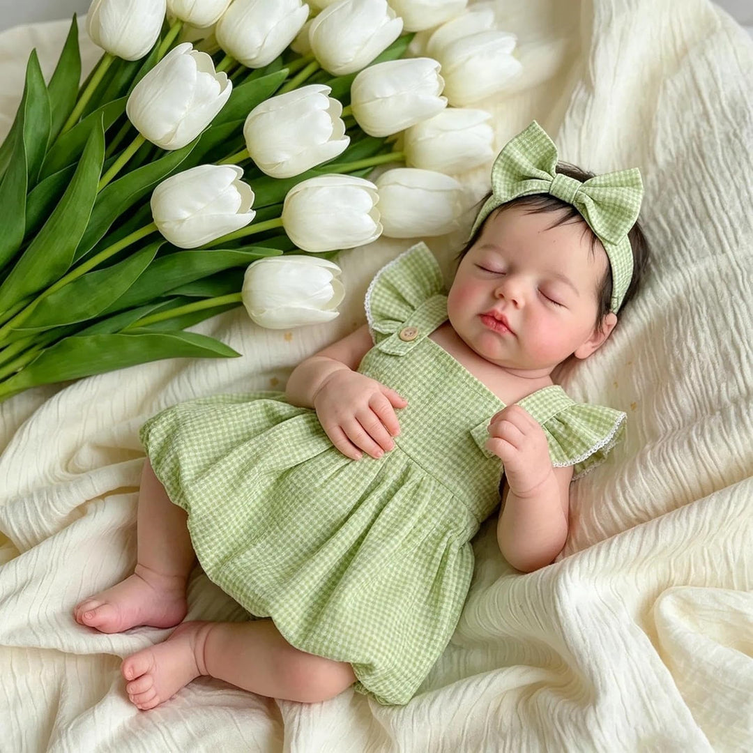 Zero pam Reborn Baby Vollsilikon Lebensecht Mädchen Augen Geschlossen, 50CM Silikon Baby Mädchen, Ec
