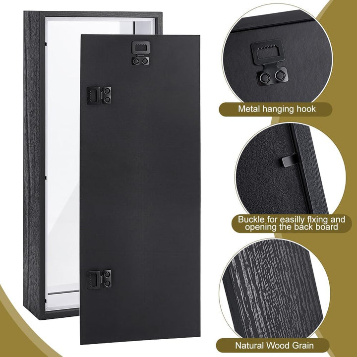 2 Stück Schattenbox Displaykasten 36.6x15.5x6.5cm Rechteckiger MDF Schattenboxrahmen Mit Nagelaufhän