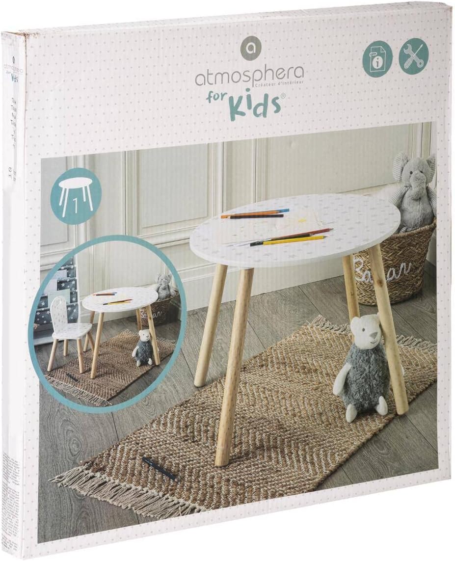 Atmosphera Kids ATM-127152D Kindertisch, weich, Sterne, Weiss, Holz, 60x42.5 cm (Lot de 1)