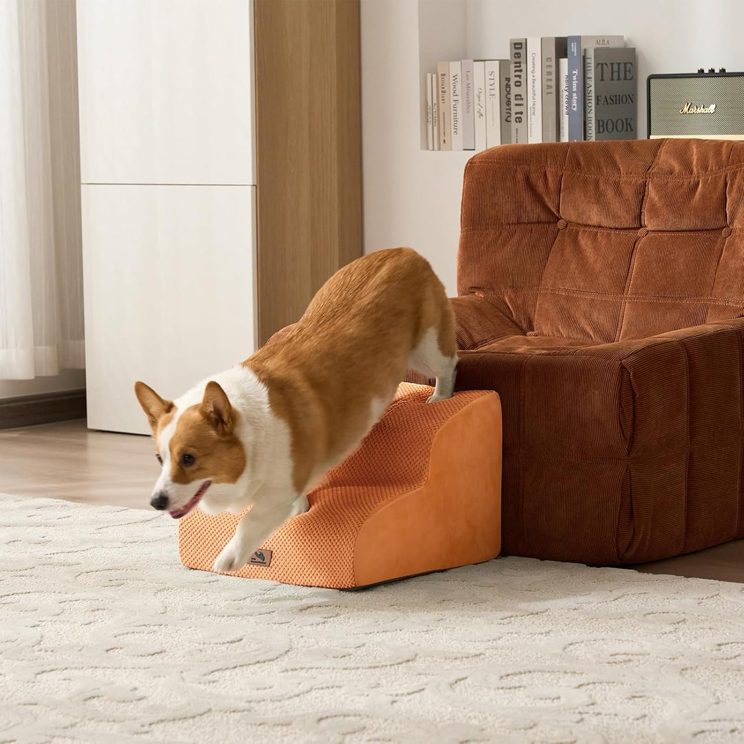 Dripex Hundetreppe 2 Stufen für kleine Hunde & Katzen, gebogen, rutschfest, hochdichter Schaum, für