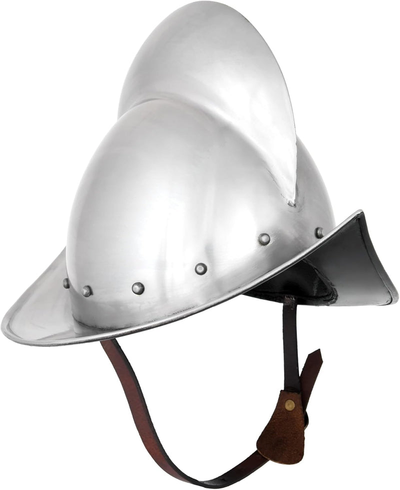 Battle-Merchant Deutscher Morion Helm, 1,6mm Stahl mit Lederinlay - Spätmittelalter - Landsknecht -