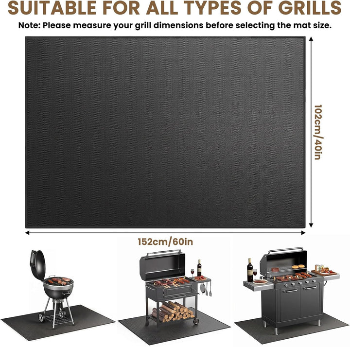 Grillmatte Bodenschutz, 102x152cm Feuerfeste Unterlage 3 Schicht Feuerschutzmatte Bodenschutzmatte,