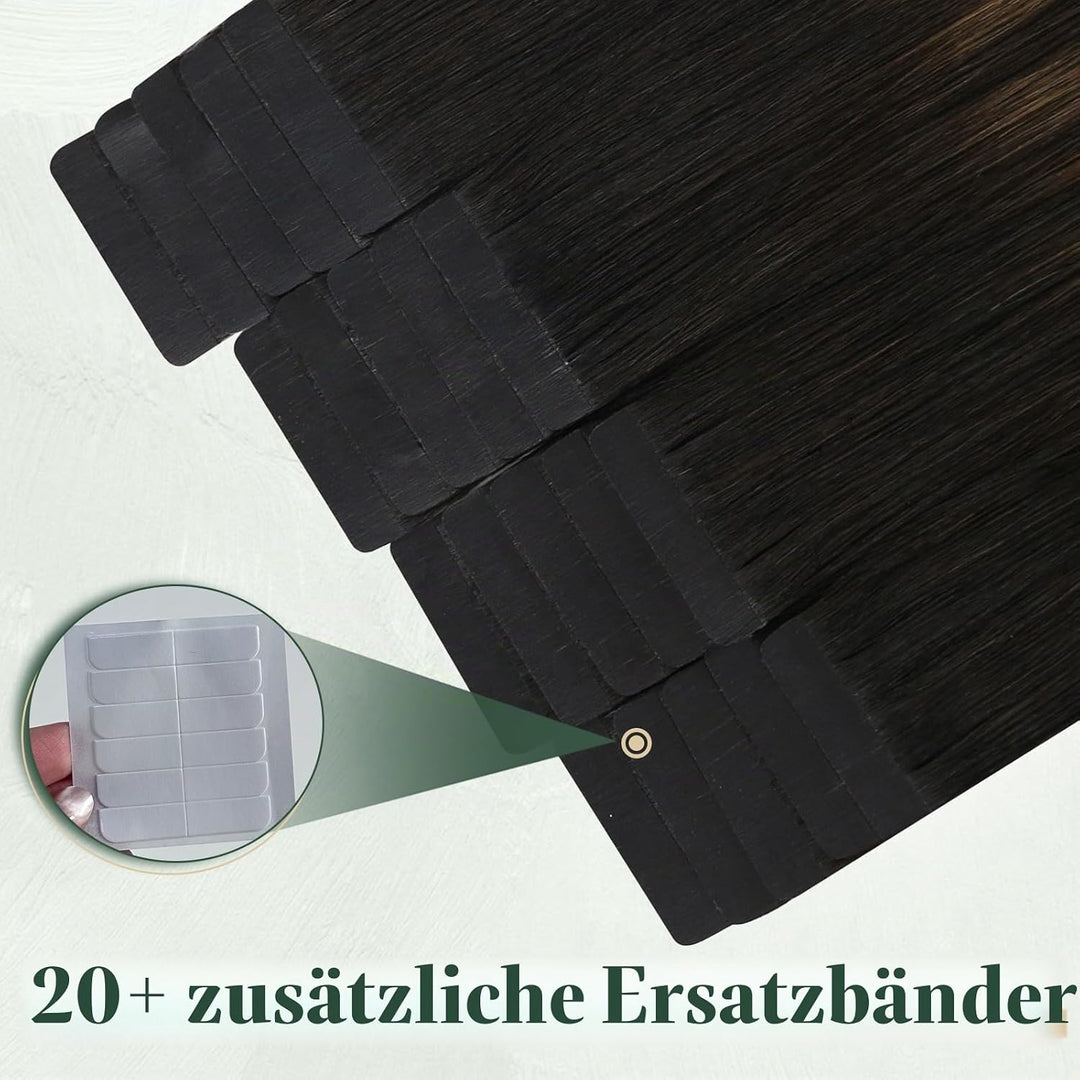 Ugeat Tape Extensions Echthaar Braun Balayage Kurz 30 cm Remy Echthaar Tape Extensions Mittelbraun O