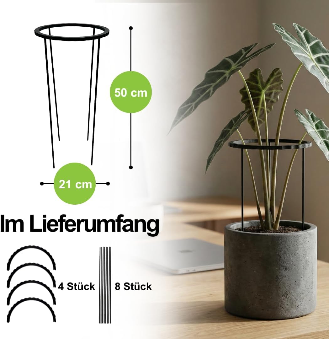 PLANTINITY Rankhilfe Aus Biokunststoff, 4er Set, 21x50 cm | Stützring Für Stauden Und Zimmergrün, Fü