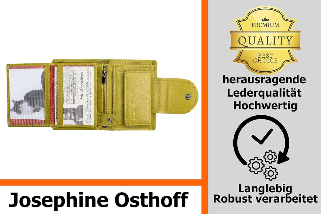 Josephine Osthoff Geldbörse Damen Wiener Schachtel, Platz für 11 Karten, Minibrieftasche mit Münzfac