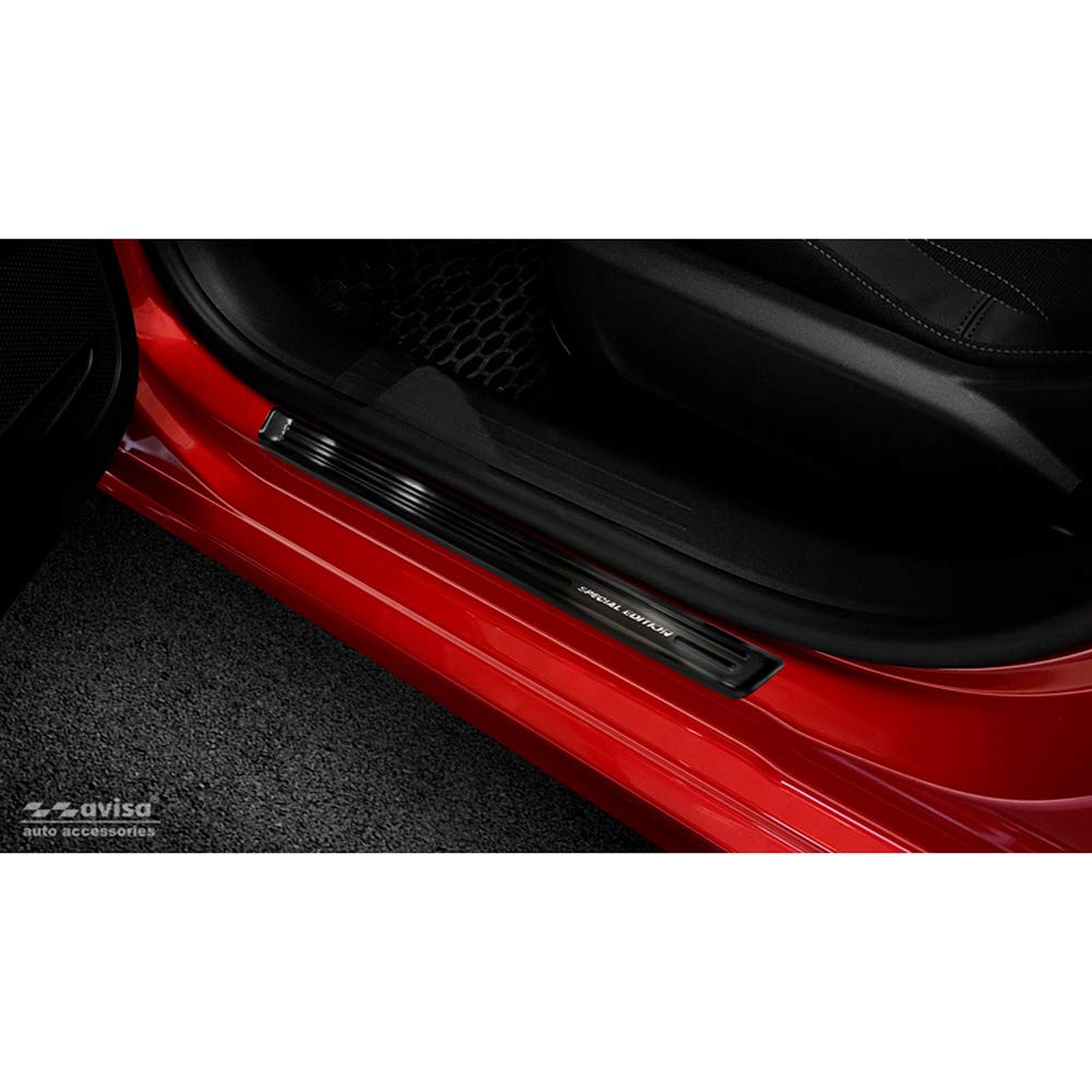 Avisa Black INOX Door sill Protectors Compatible with Opel Corsa F HB 5-Doors 2019- 'Special Edition