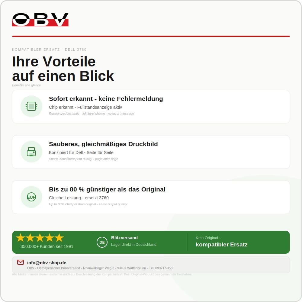 OBV 4X kompatibler Toner für Dell C3760dn C3760n C3765dnf C3760 C3765 Serie schwarz,Cyan,Magenta, ge