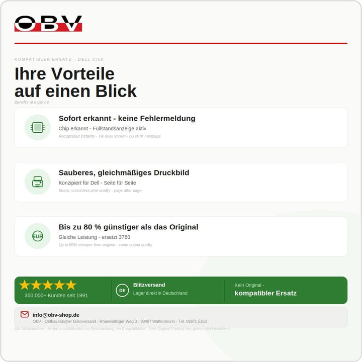 OBV 4X kompatibler Toner für Dell C3760dn C3760n C3765dnf C3760 C3765 Serie schwarz,Cyan,Magenta, ge