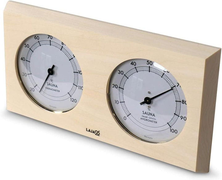 Sauna Thermo-Hygrometer - FSC Espenholz - Misst Temperatur & Luftfeuchtigkeit - Bimetalltechnik - Sy