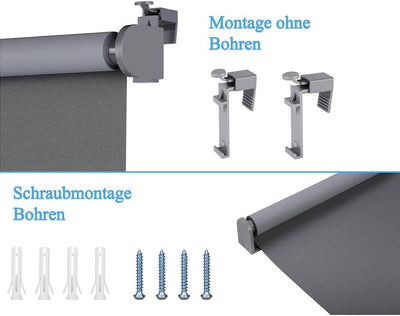 Eurohome Verdunkelungsrollo Thermo Rollo 100x160cm (Stoffbreite 96 cm) Grau Klemmfix ohne Bohren mit