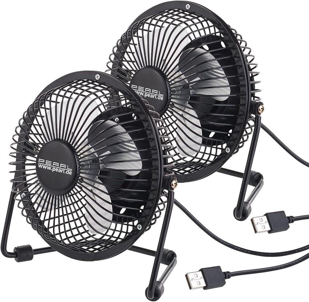 PEARL Ventilator USB: 2er-Set Mini-USB-Tischventilatoren, Vollmetall, neigbar um 360°, 2,5 W (Tisch-