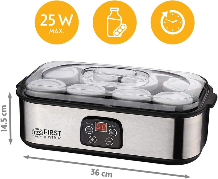 TZS First Austria elektischer Joghurtbereiter, Joghurt Maker, 30 W, 8 Gläser, 190 ml, LCD-Display, T