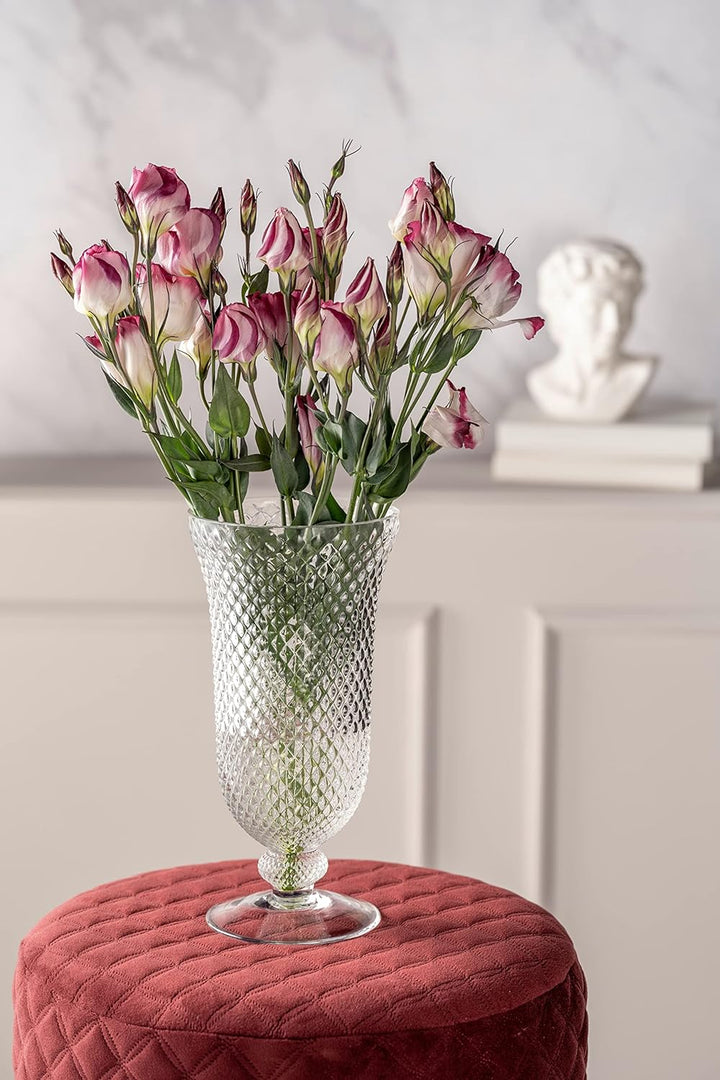 Leonardo Poesia Dekovase aus Glas auf Fuss, handgefertigte Deko-Vase mit eltegant strukturierter Obe