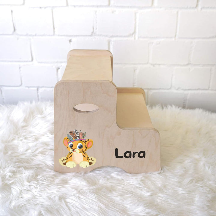 Tritthocker Kinder, Hocker aus Holz für Bad und Küche, Holzhocker personalisierter Toilettenhocker m