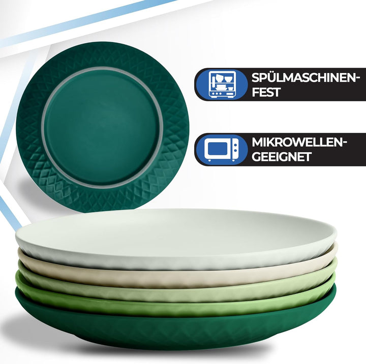 MIAMIO - 6er Geschirrset/Teller Set modern aus Keramik für 6 Personen - Palmanova Kollektion (Grün,