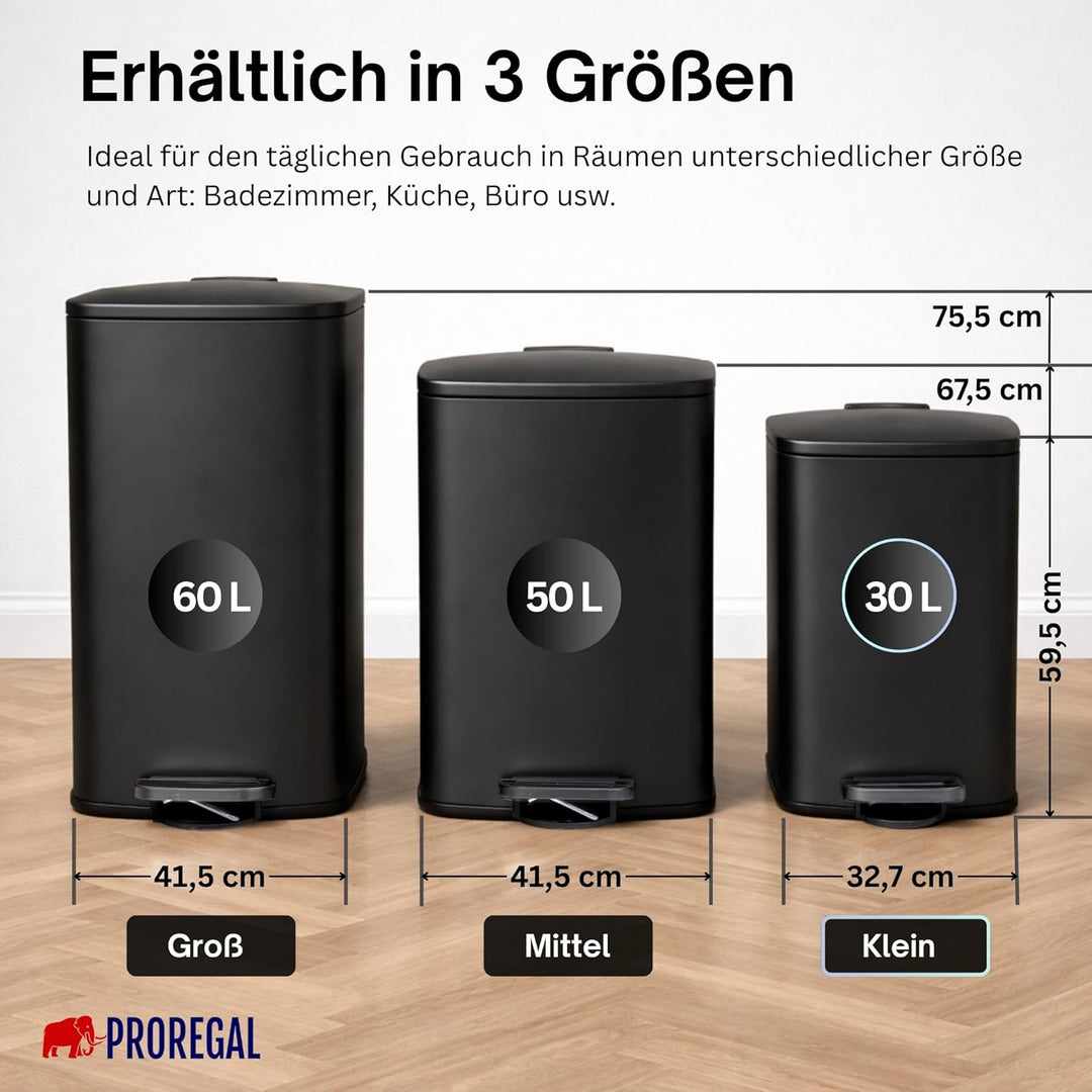 PROREGAL Mülleimer Küche Bad 50L, Abfalleimer mit Softclose & Stay-Open Deckel, Fusspedal & Inneneim