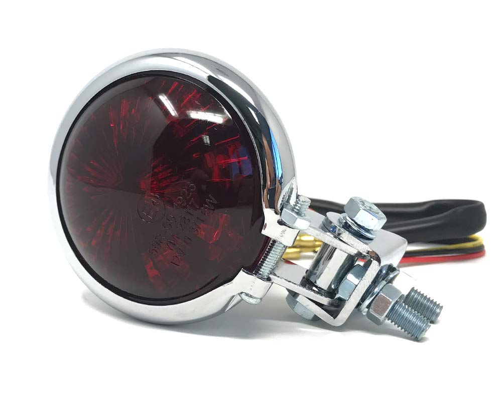 Motorrad LED Stop Rücklicht - Homologated - Chrom mit Rot Gläser für Cafe Racer, Scrambler, Massgefe