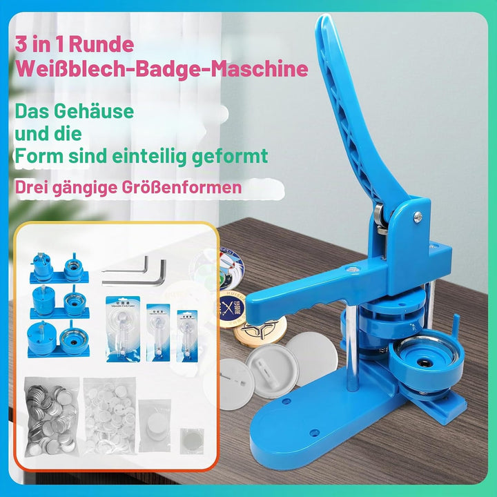 Badge Button Maker Machine (25/32/58mm) 3-in-1 Pin Maker with 300pcs Button Parts, Badge Button Pres