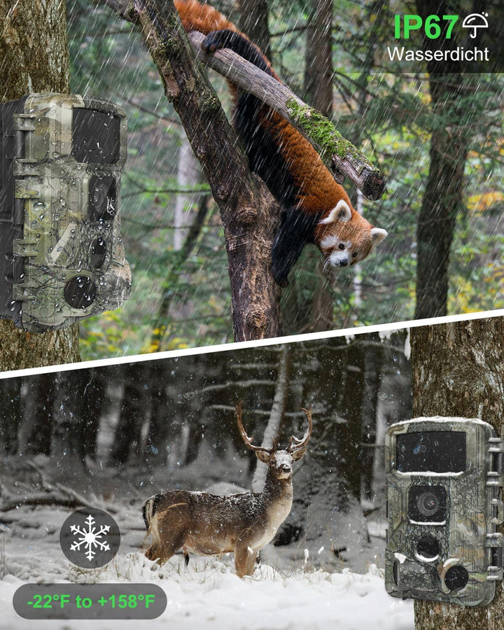 KJK Wildkamera WLAN 2.7K 64MP mit 64GB SD Karte, Wildtierkamera mit Nachtsicht, 0.05s Auslöser Beweg