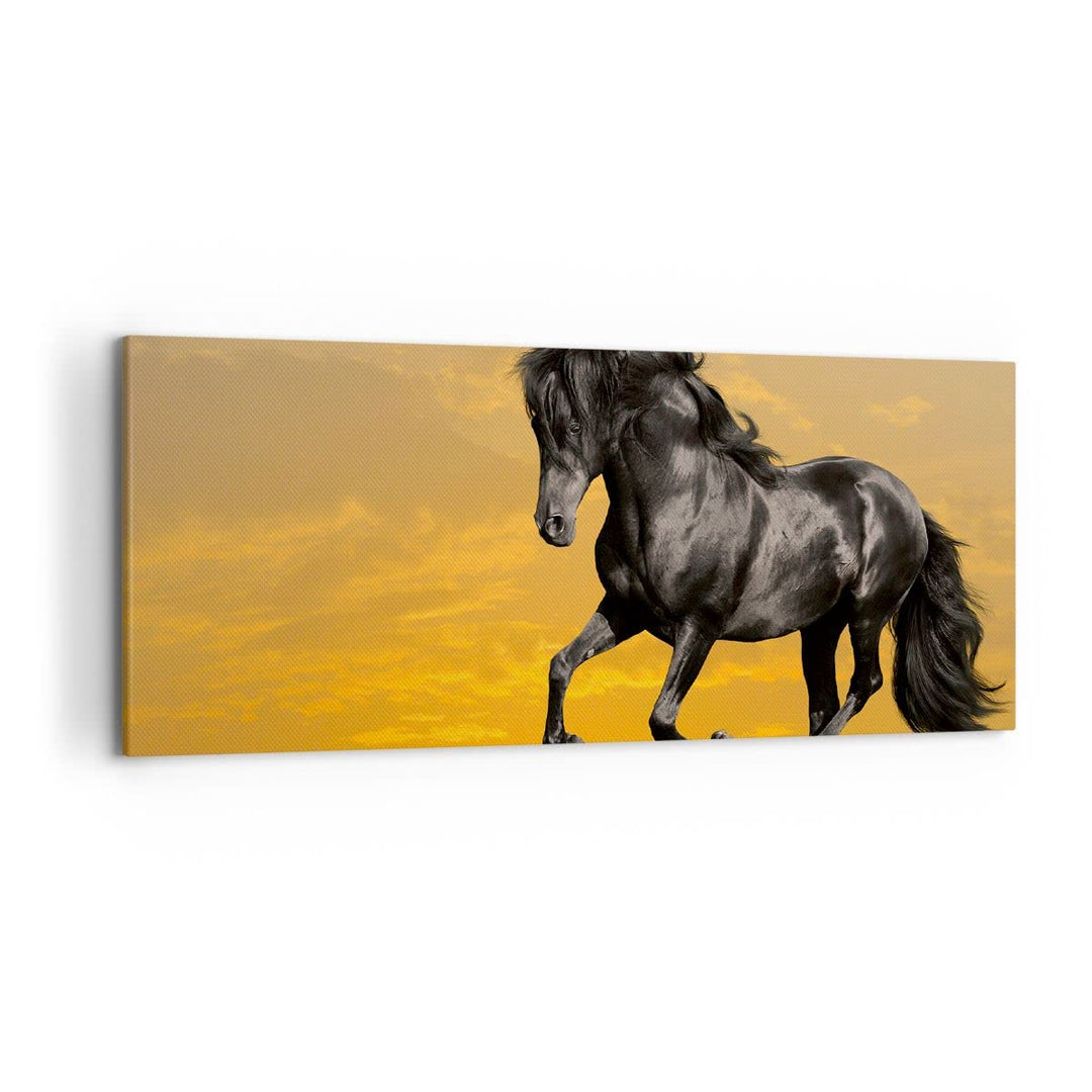 Wandbilder Dekoration Wohnzimmer Tiere Pferd Laufen Wiese Panorama Bilder auf Leinwand 120x50cm Lein