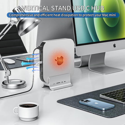 USB C Hub for Mac Mini, minisopuru Mac Mini Hub Supports M.2 NVMe/SATA SSD, 5-in-1 Mac Mini Stand &
