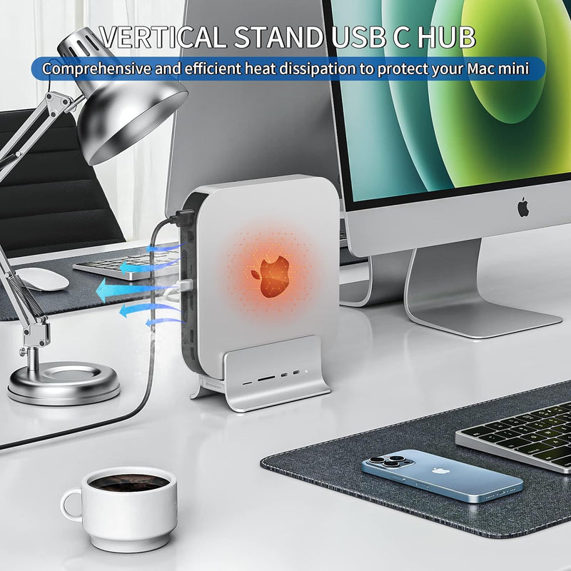 USB C Hub for Mac Mini, minisopuru Mac Mini Hub Supports M.2 NVMe/SATA SSD, 5-in-1 Mac Mini Stand &