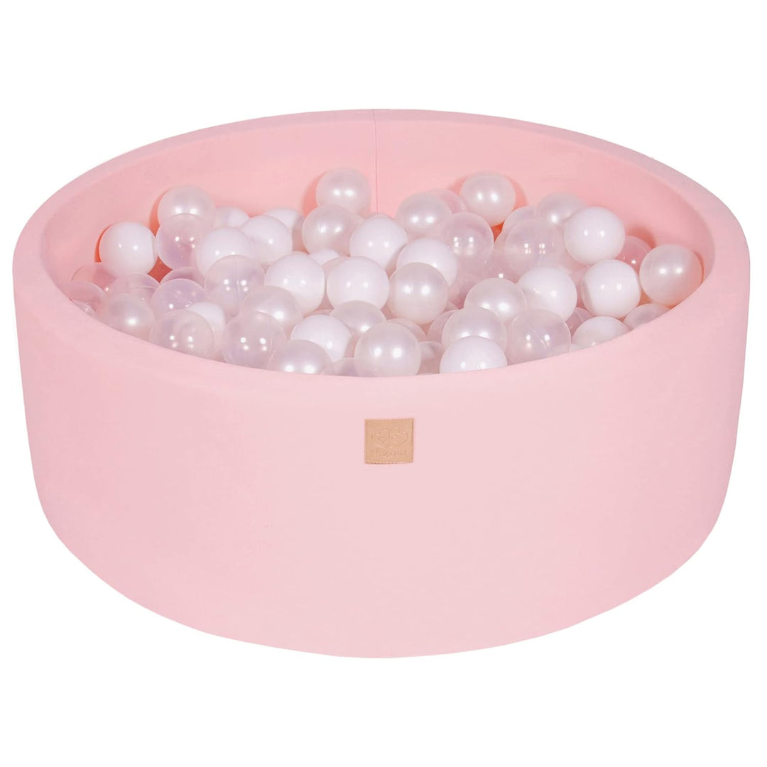 MEOWBABY Bällebad Baby - Rund 90x30cm Baby Pool für Kinder mit 200 Bälle, Baumwolle, Hellrosa: Weiss