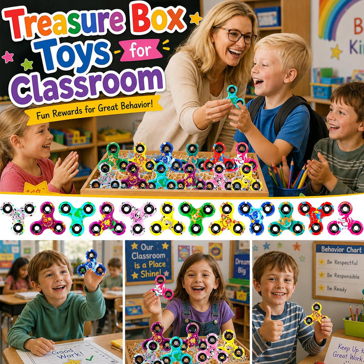 SCIONE [12er-Pack] Fidget Spinner für Kinder mit süssen Tieren (6,3 cm), High-Speed Fingerkreisel, M