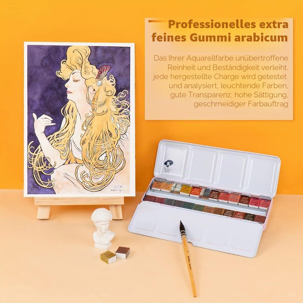 Aquarellfarben 24 Glitzer set, Paul Rubens Aquarell künstler-Klassen farben mit Malkasten, für Profi