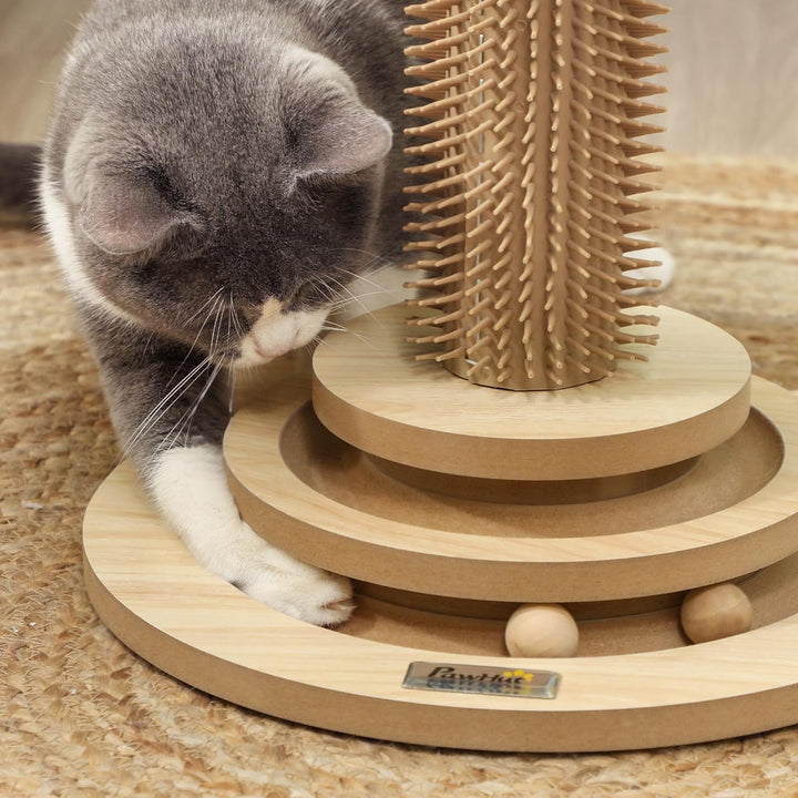 PawHut 49cm Katzenkratzbaum mit interaktivem Trackball für drinnen eiche, eiche