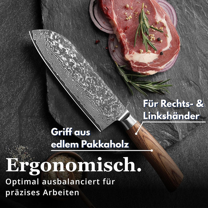 Wakoli EDIB Pro Santokumesser aus Damaststahl (VG10 Kern) mit 17 cm Klinge – scharf & ergonomisch –