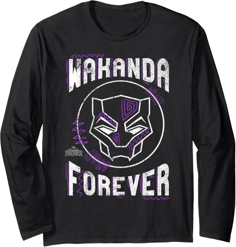 Marvel Black Panther Wakanda Forever Purple Tribal Langarmshirt