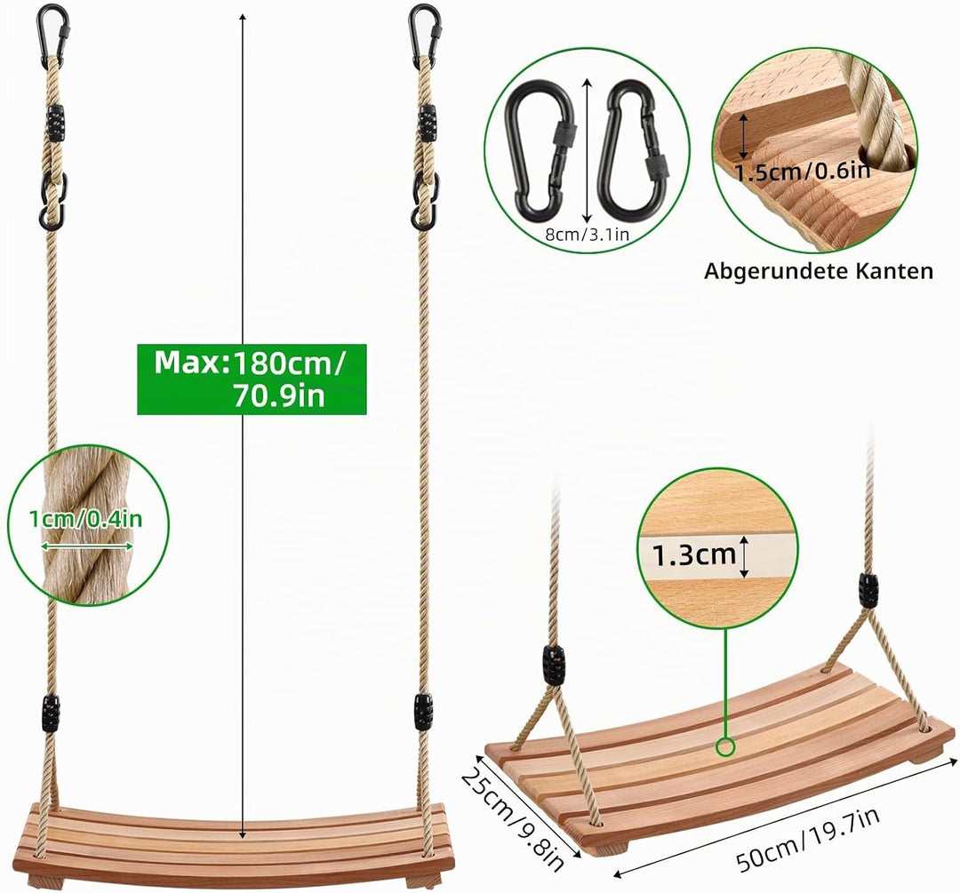 Holz Schaukelsitz, Garten Schaukel für Erwachsene Kinder Holz Schaukelsitz mit Einstellbares Seil bi