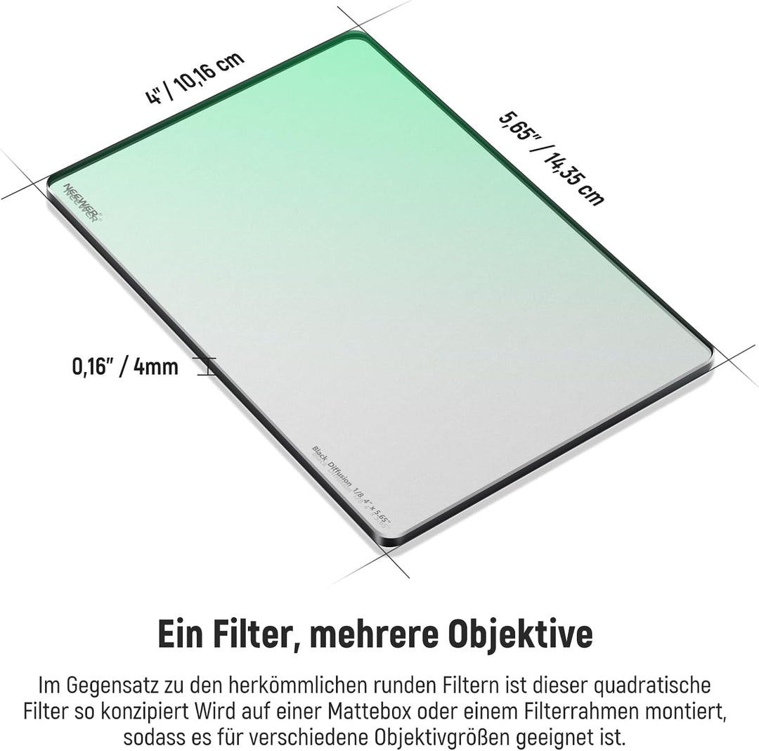 NEEWER Rechteckfilter Black Diffusion 1/8 Filter verträumter Effekt 4"x5.65" Square Kinofilter (rech